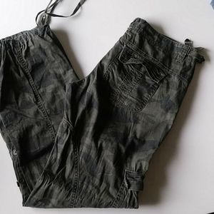 Camo cargo pants side pocket drawstring ankle